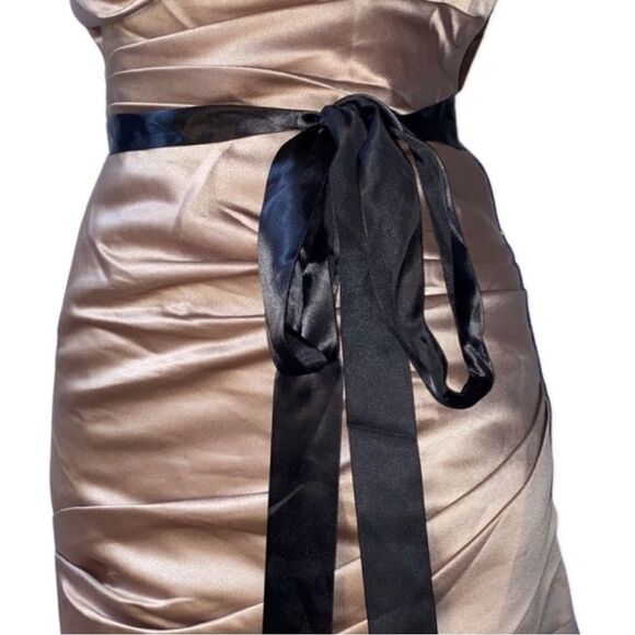 WTOO by Watters & Watters Strapless Champagne with Black Bow Maxi Gown size 2 - Picture 6 of 15